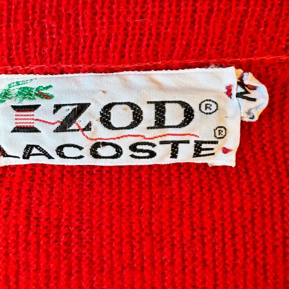 Vintage Izod Lacoste Red‎ Wool V Neck Sweater 80s Grandpa Men’s - Medium